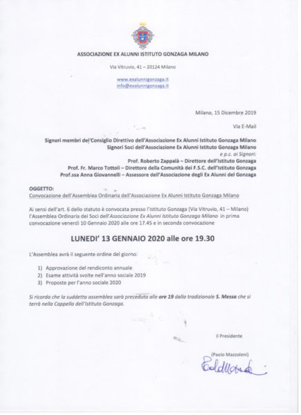 Convocazione dell'assemblea ordinaria 2020